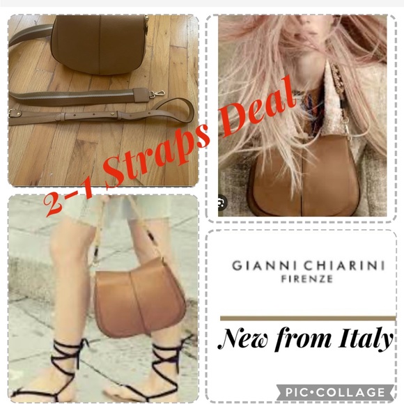 NEW 2-1 GIANNI CHIARINI |Leather Crossbody Bag In Beige - Picture 9 of 12